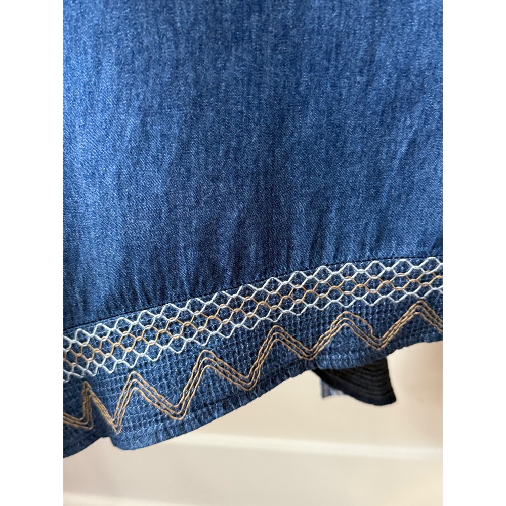 Indigo & Lace Blue Denim Look Handkerchief Hem Embroidered Midi Skirt Womens L - Picture 7 of 9